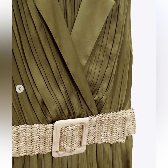 Zara olive green satin effect jumpsuit with belt - Picture 11 of 11